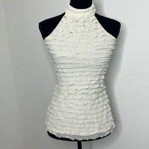 Studio Y Cream Ruffle Halter Tank Top